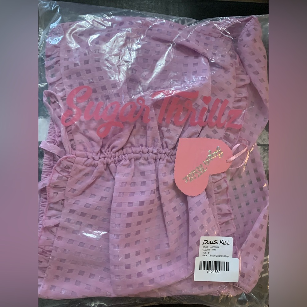 NWT Dolls Kills x Sugar Thrillz Made U Blush Gingham Crop Top Size Small - Picture 4 of 13